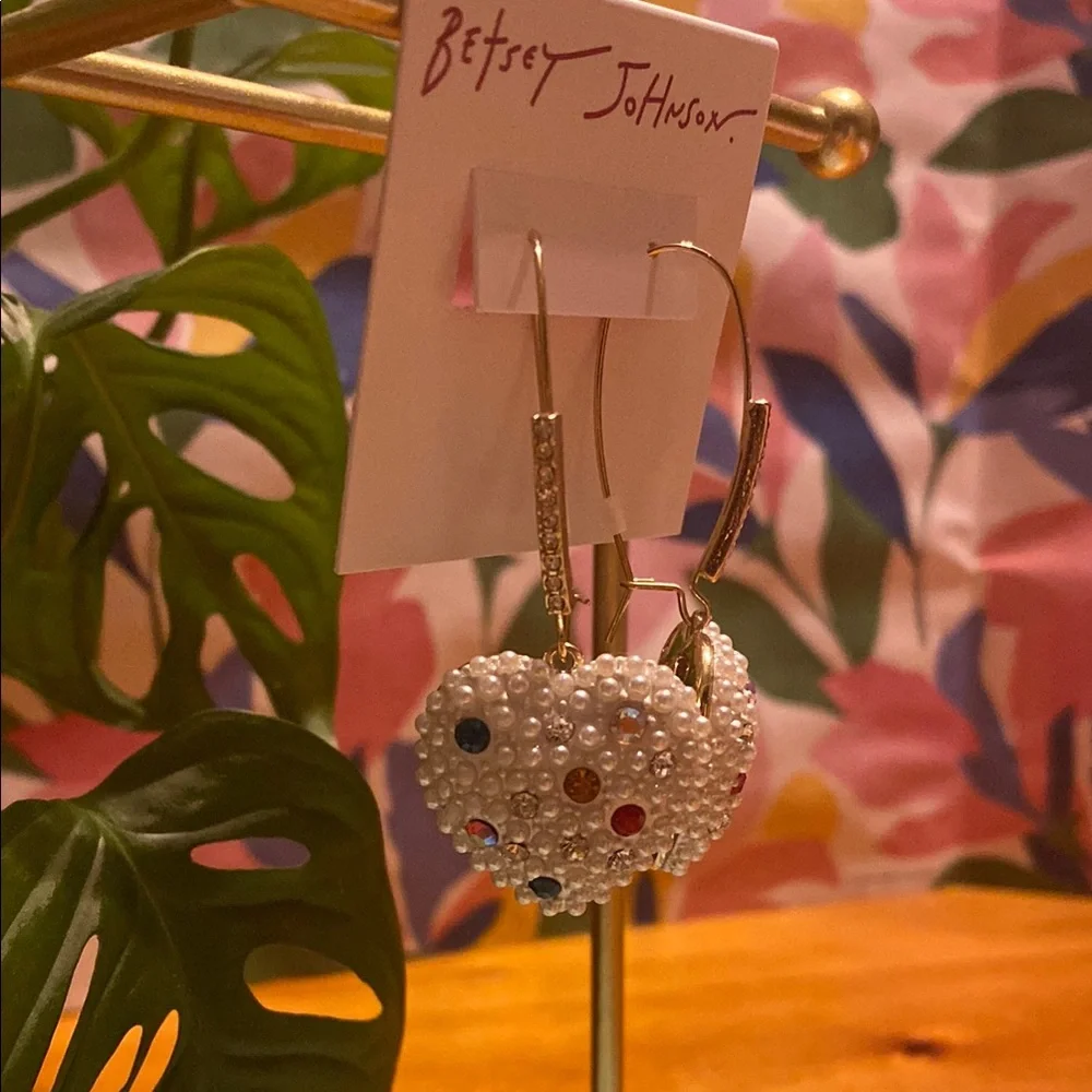 Betsey Johnson Gold Heart Earrings with Multicolor Accents - Picture 3 of 6